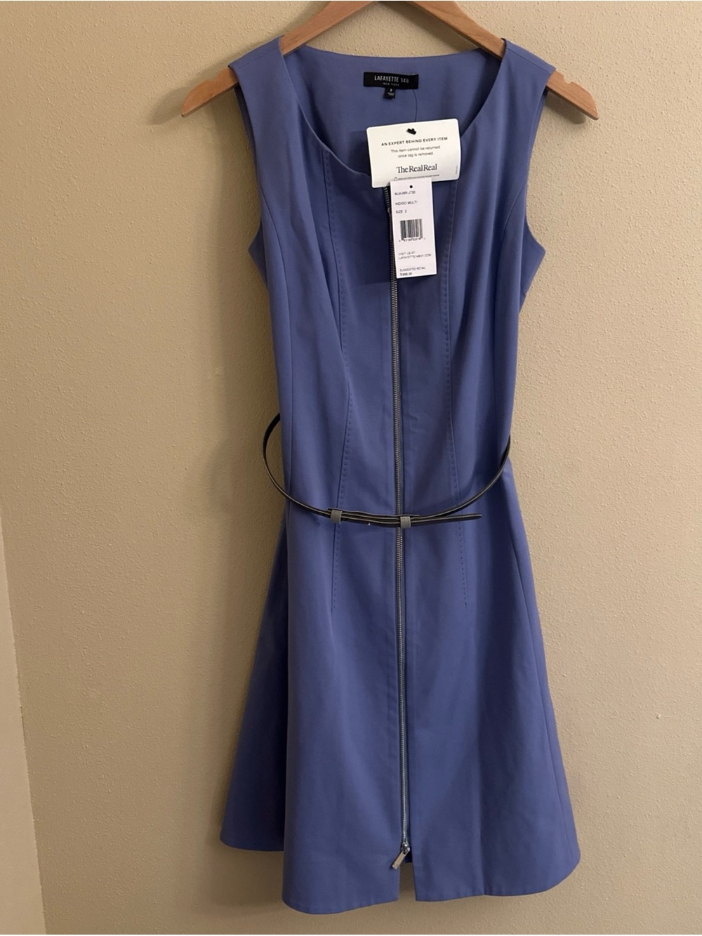 Lafayette 148 Dress Size 2 Light Purple Full Zip Belted Summer Office Career